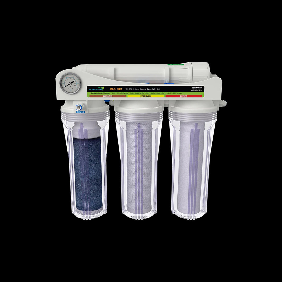 Système osmoseur RO/DI pour aquarium récifal avec cartouches de filtration et TDS mètre