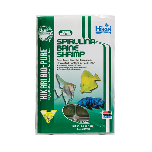 Emballage Hikari Bio-Pure crevettes artémia à la spiruline congelées, 32 cubes, 3,5 oz (100 g)