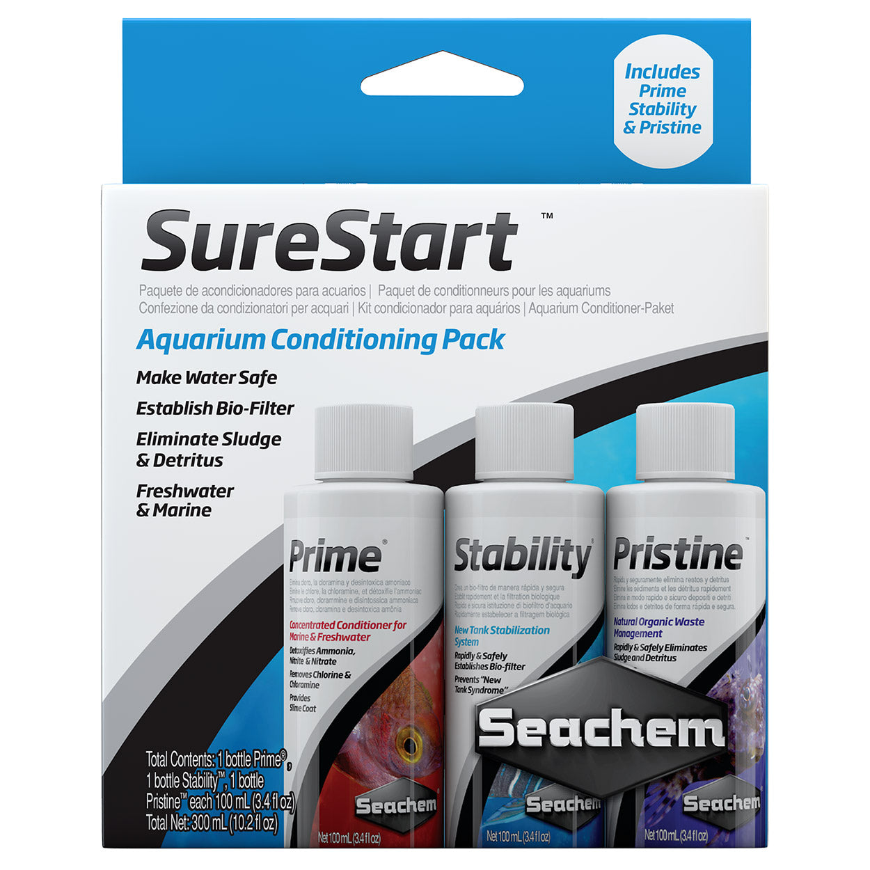 Seachem Pack de conditionnement pour aquarium SureStart - 3 x 100 ml