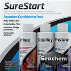 Seachem SureStart pack conditionnement 3 x 100 ml Prime Stability Pristine aquarium