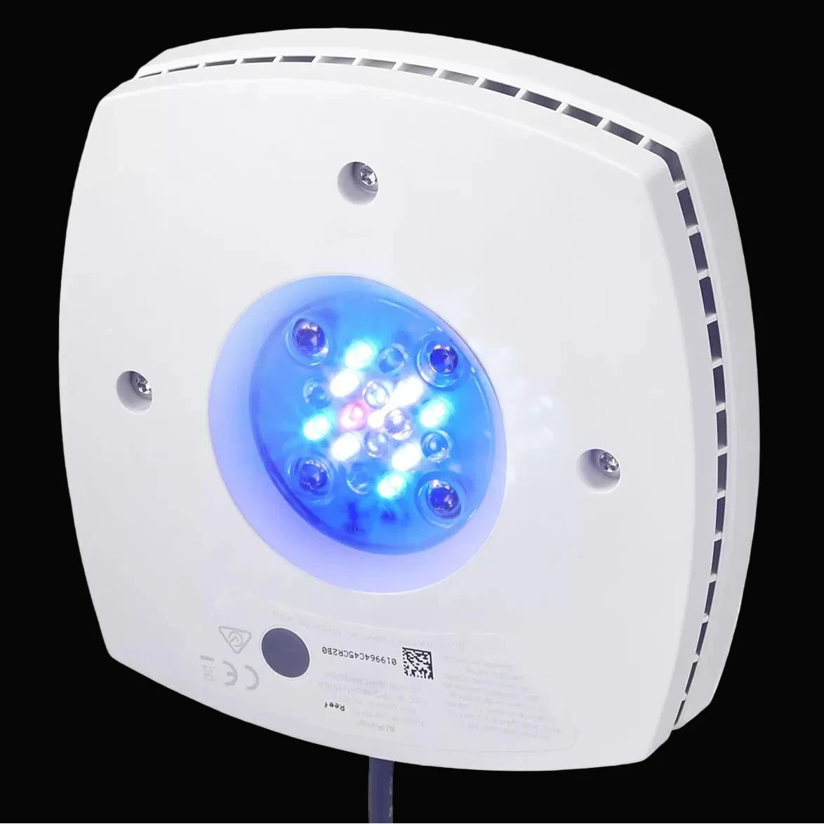AquaIllumination Prime 16HD Reef blanc allumé LEDs bleu spectre récifal vue face