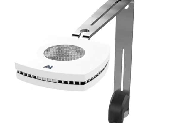 AquaIllumination Prime Tank Mount noir monté avec AI Prime blanc ball joint inclinable