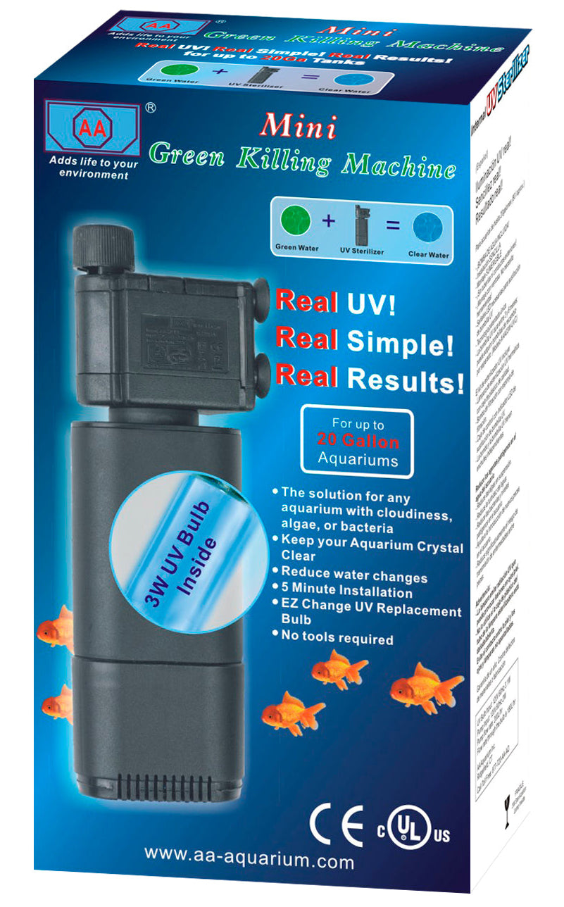 Green Killing Machine Mini 3W stérilisateur UV interne aquarium 20 gallons eau douce salée Aqua-Fit
