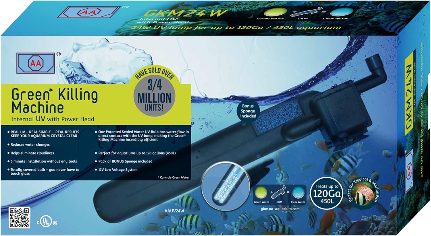 Green Killing Machine 24W stérilisateur UV interne aquarium 120 gallons eau douce salée Aqua-Fit boite