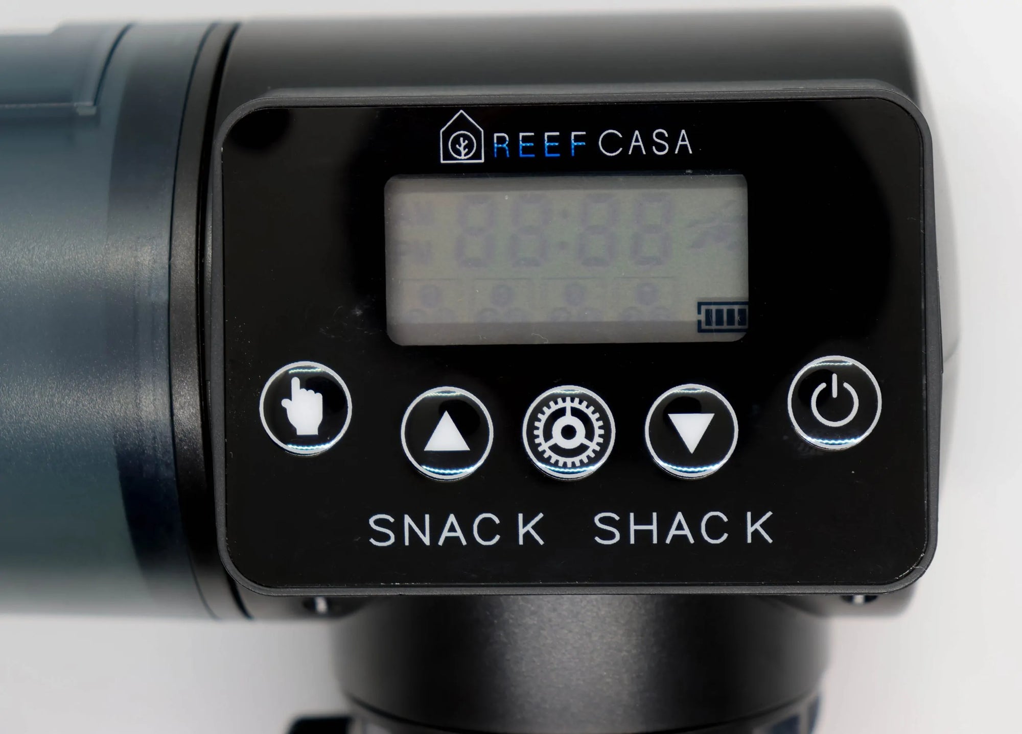 Reef Casa Snack Shack gros plan écran LCD boutons de programmation résistants aux éclaboussures