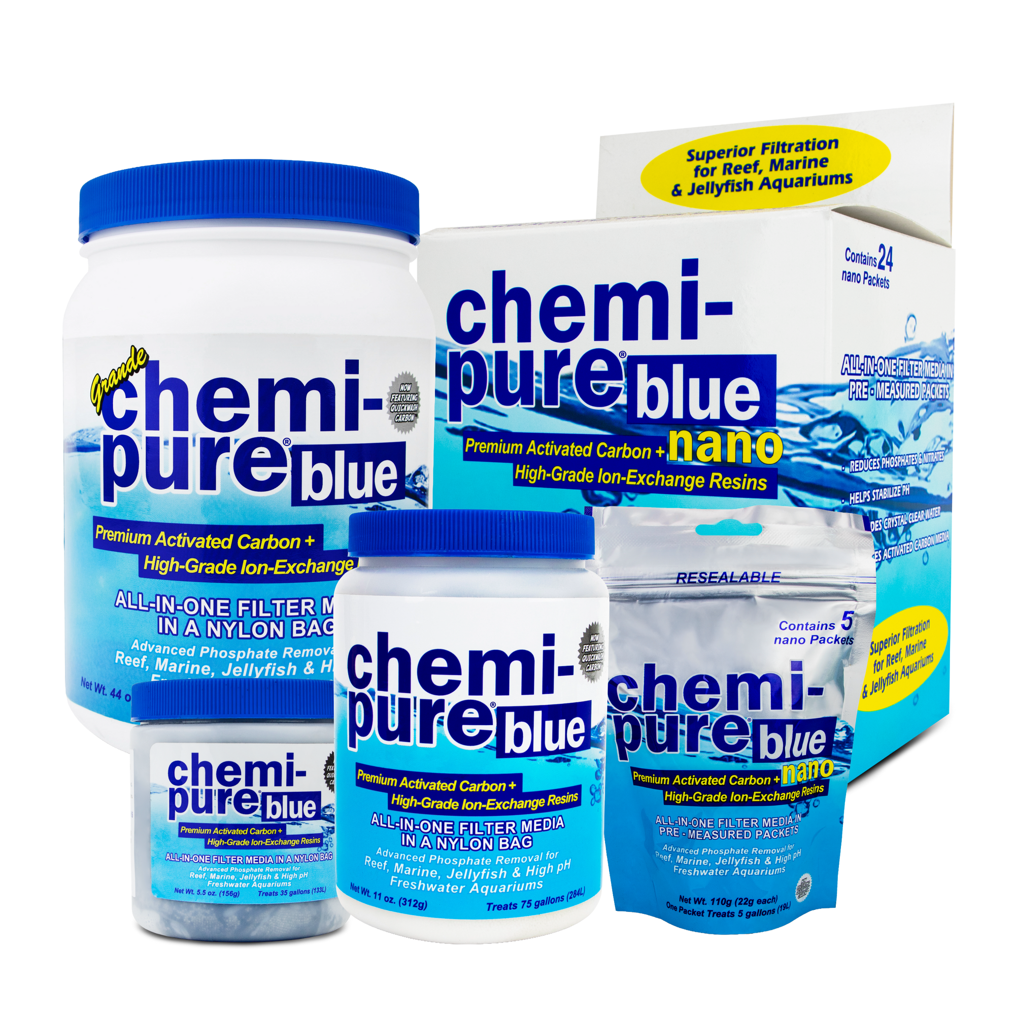 Gamme Boyd Chemi-Pure Blue — les formats de la gamme sur fond blanc