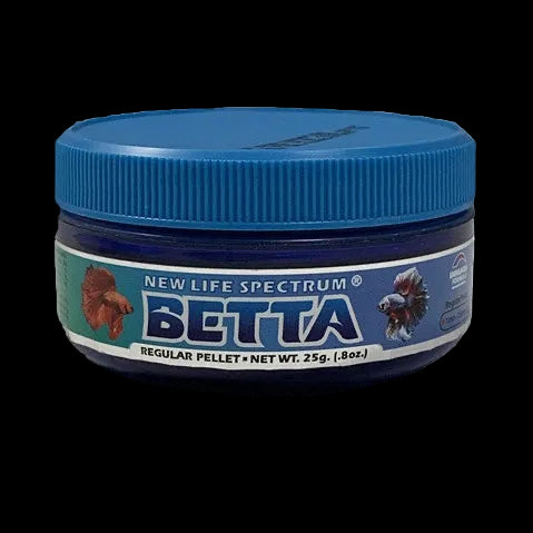 New Life Spectrum Betta Regular 25 g jar of 1-1.5 mm semi-floating pellets