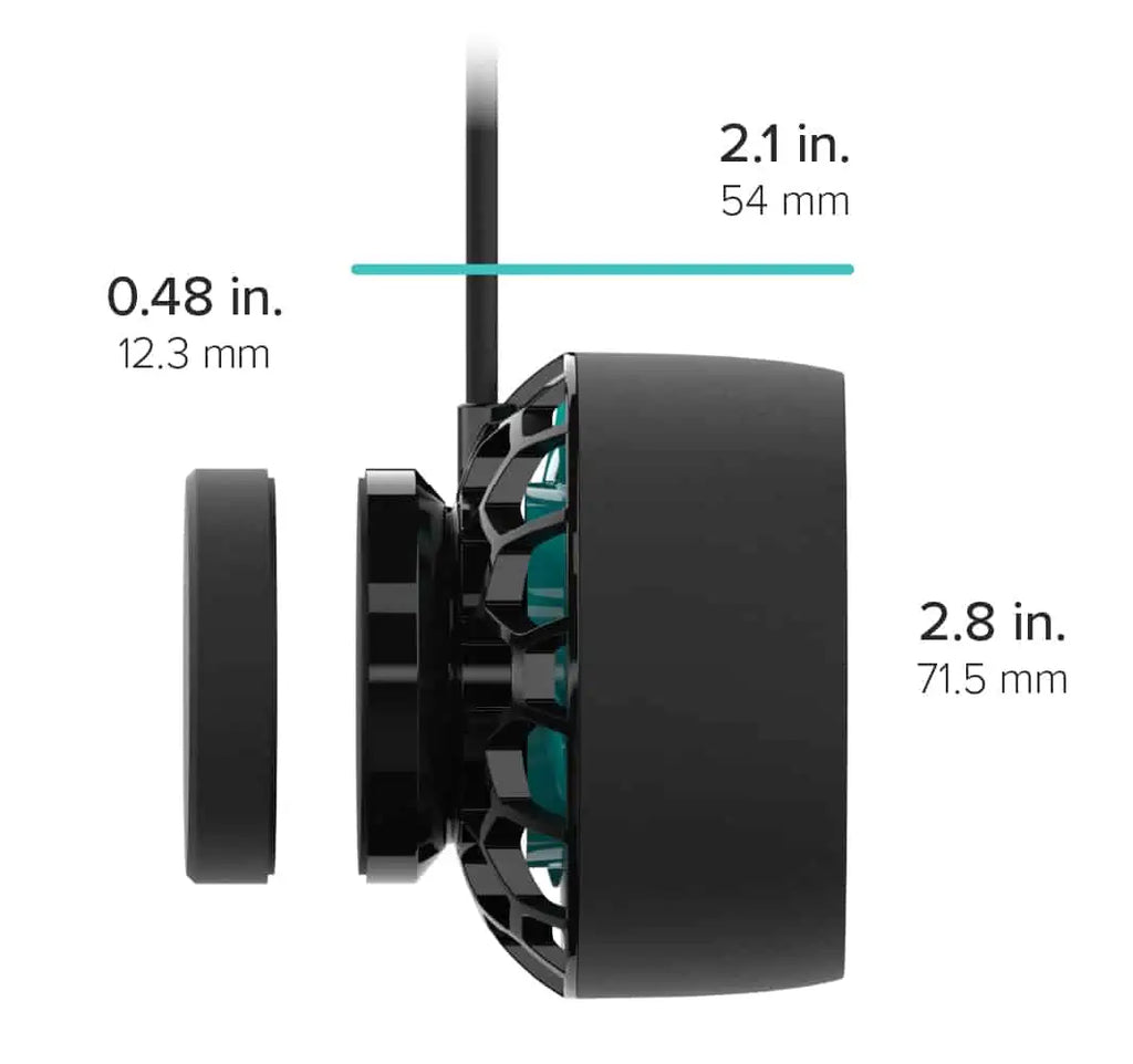 Dimensions AquaIllumination Nero 5 2.8 x 2.8 x 2.1 pouces format compact submersible