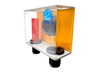 Boîte de trop-plein Eshopps Prodigy M vue de trois quarts : panneau orange, tube rouge et traversée noire