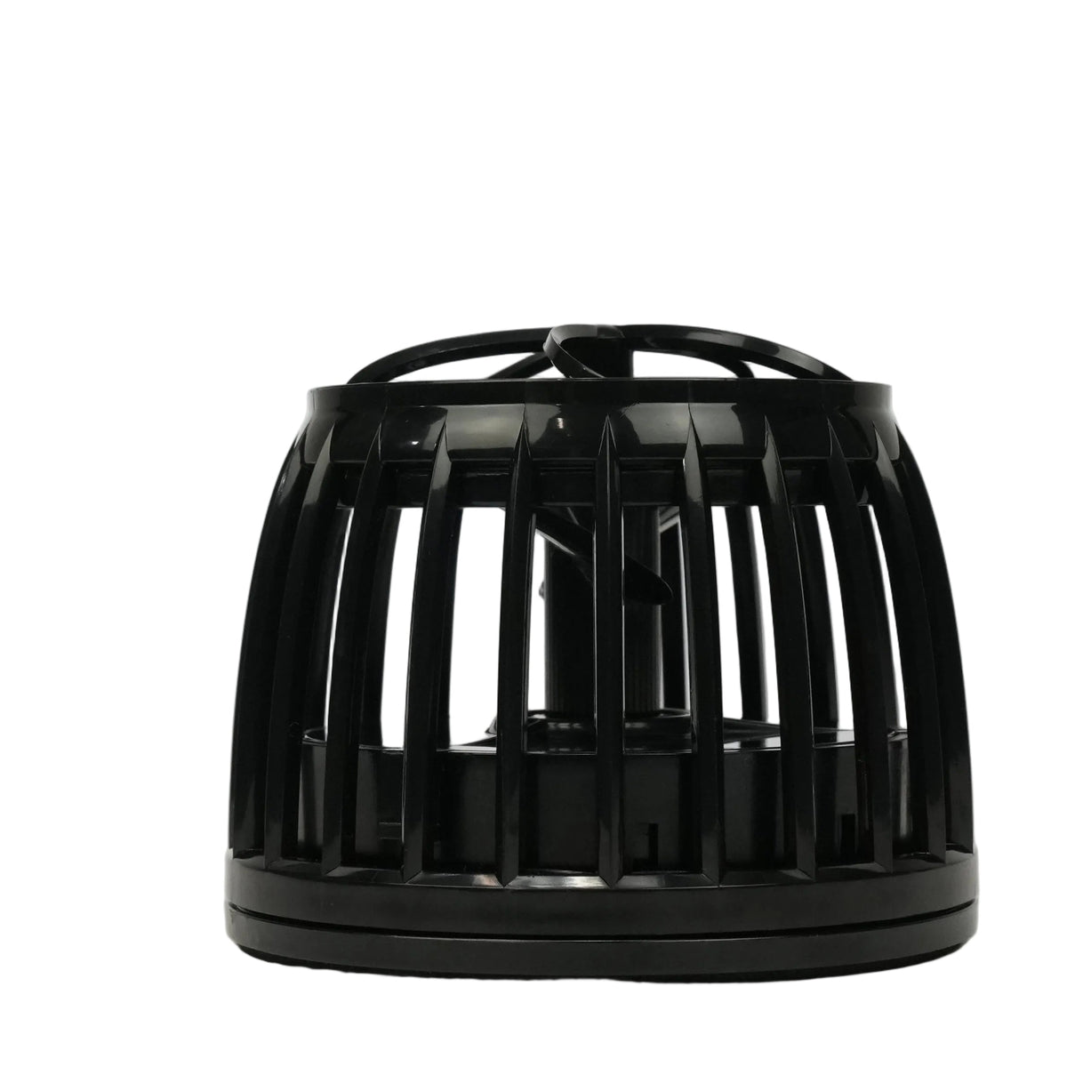 EcoTech Marine VorTech MP40 wet side assembly, side profile view of the black slotted cage