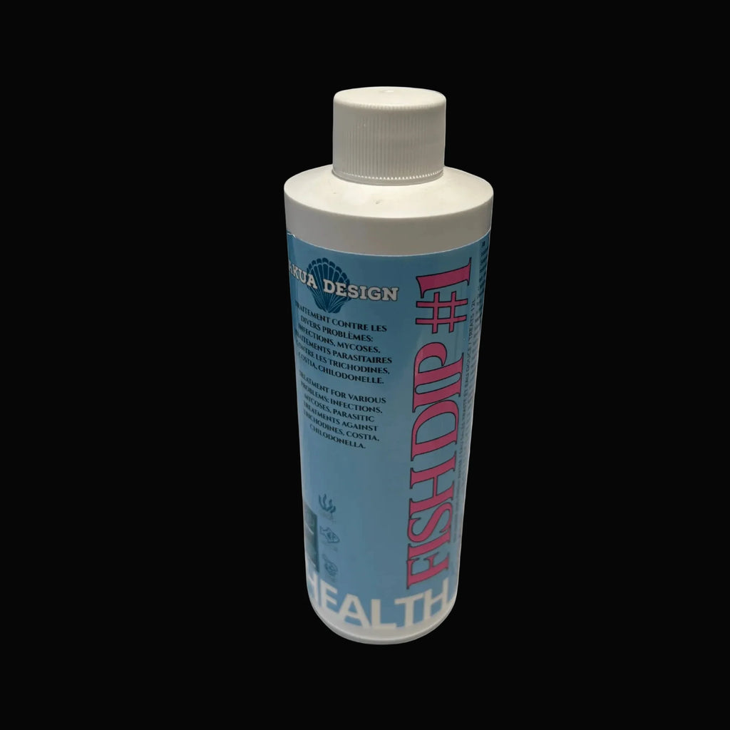 FISH DIP 1 Health 8 oz - Bouteille de traitement antiparasitaire Akua Design pour poissons