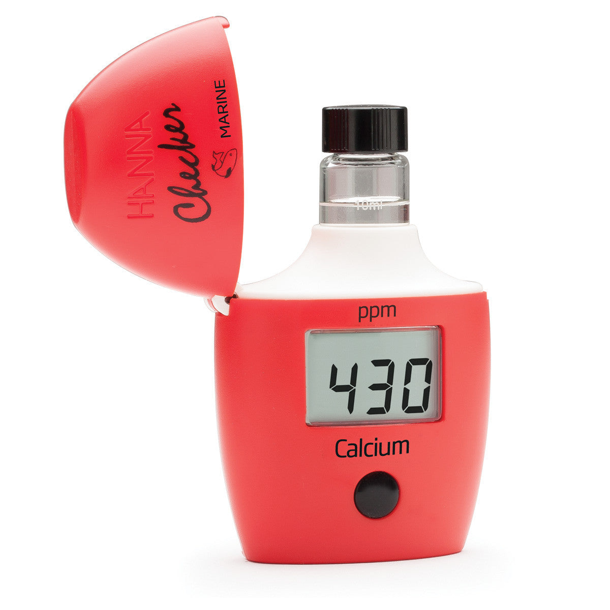 Hanna Checker HC HI758 calcium — lid open with cuvette in place