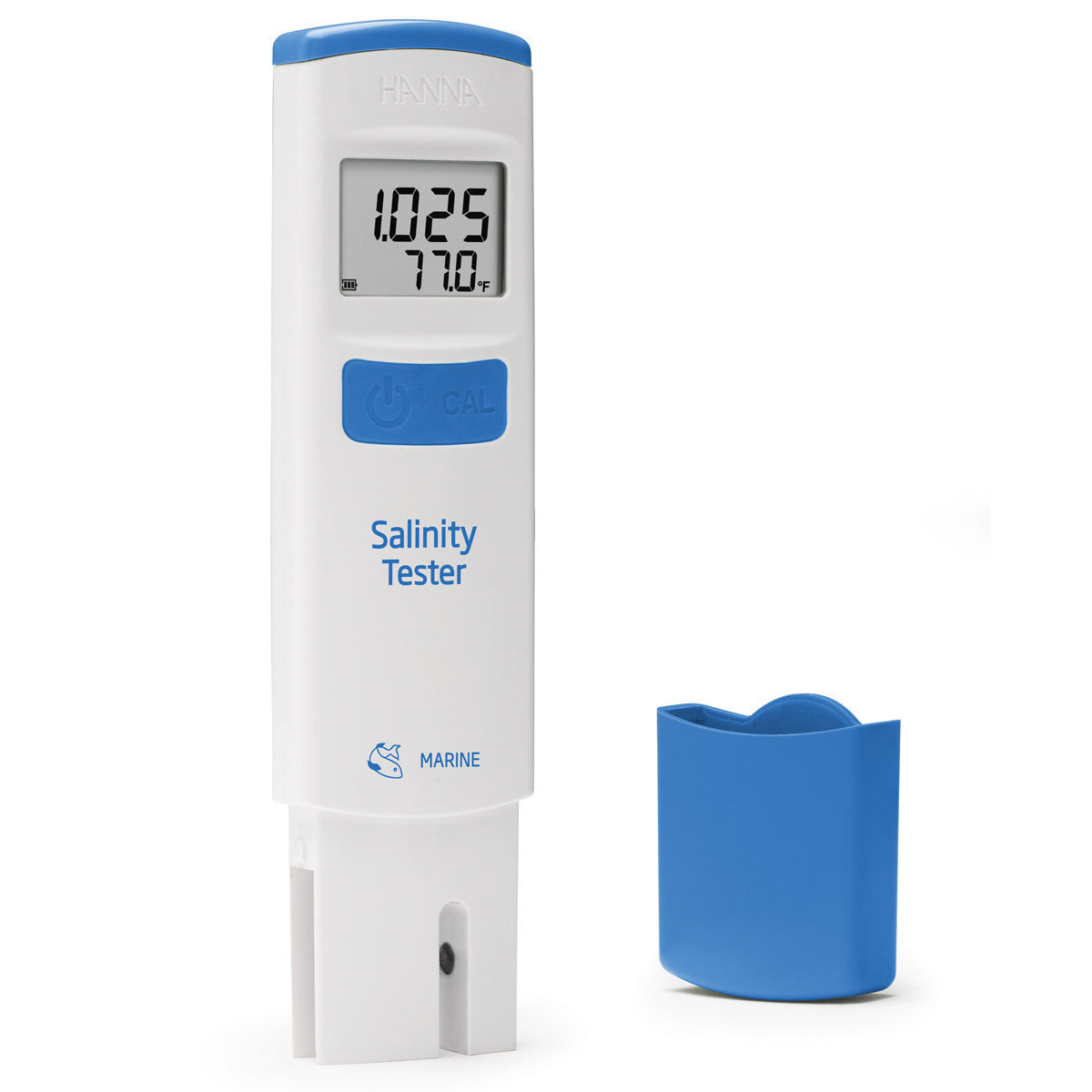 Hanna HI98319 salinity tester — tester with its protective cap removed