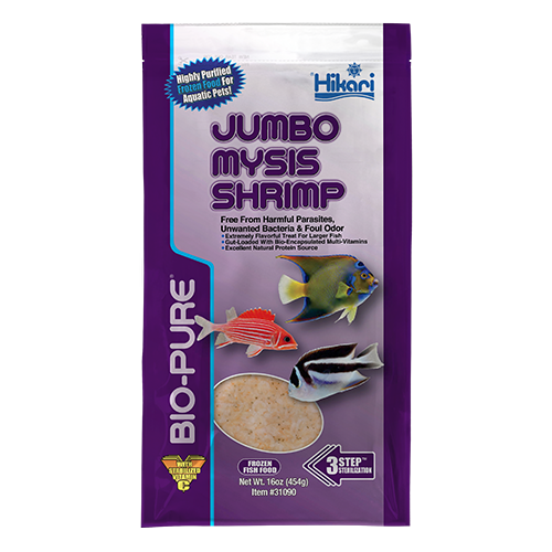 Hikari Bio-Pure frozen jumbo mysis shrimp packaging, 16 oz (454 g) flat pack