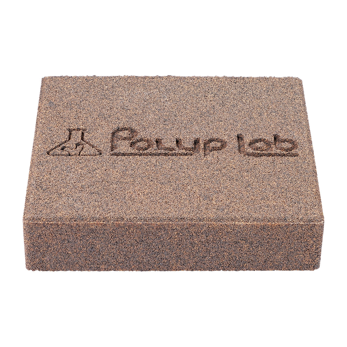 Polyplab Genesis Rock, single rock in three-quarter view with engraved Polyp Lab logo and grainy surface