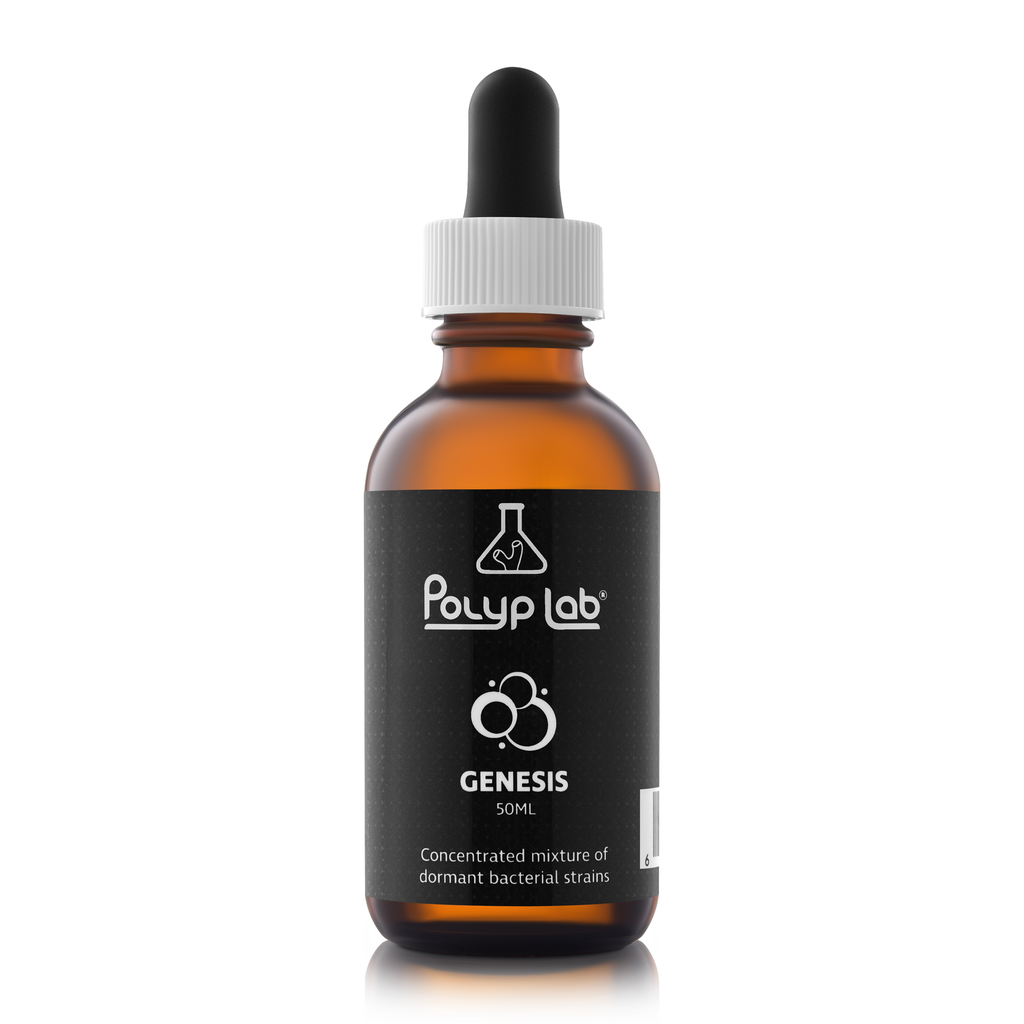 Polyplab RF Genesis 50 ml dropper bottle of dormant bacterial strains, black label, front view