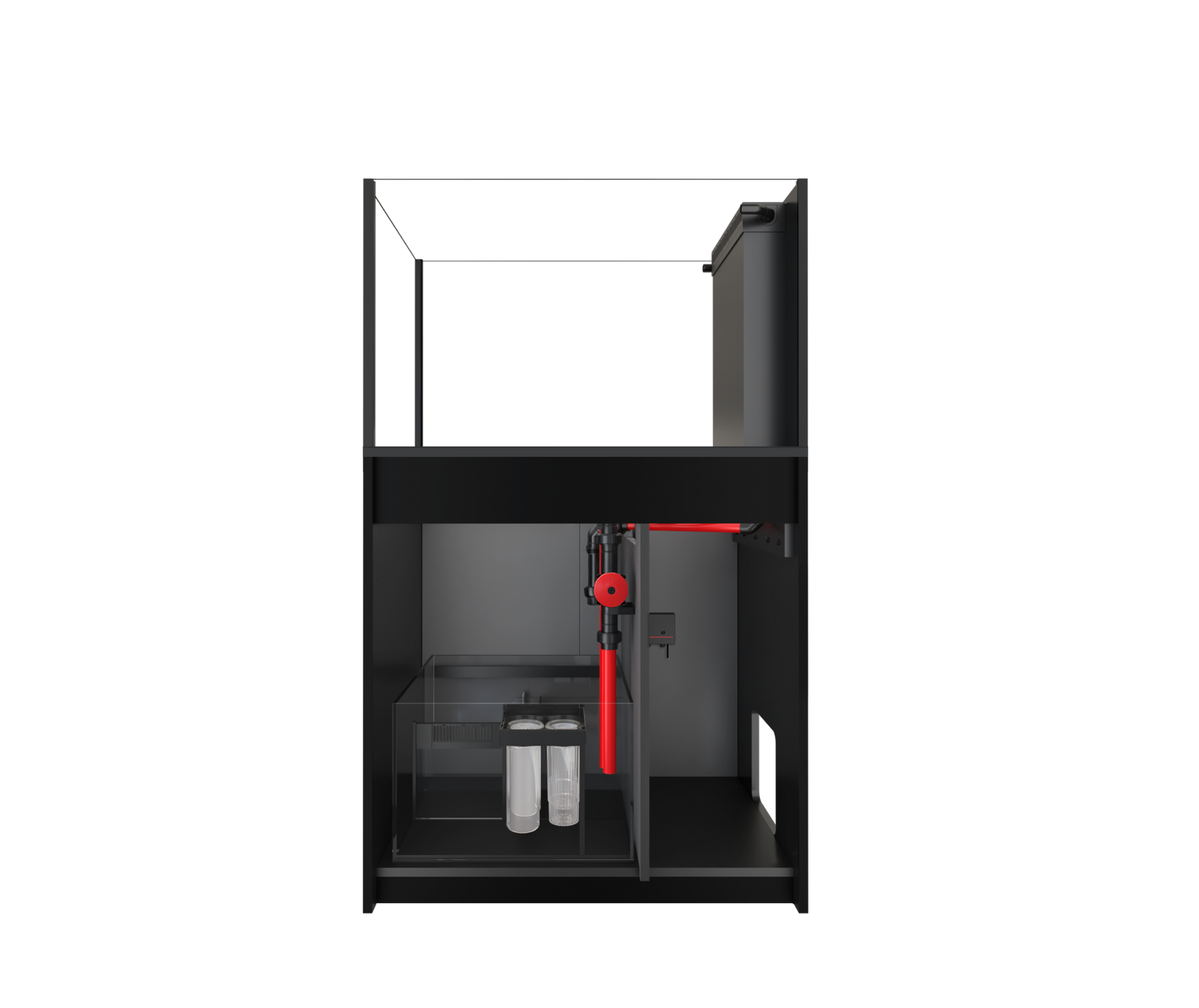 Aquarium récifal Red Sea Reefer Peninsula 350 G3 meuble noir — bac rimless 352 L, décante en verre visible