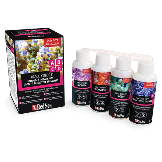 Red Sea Trace Colors ABCD 4x100ml, supplements to improve coral health and color.