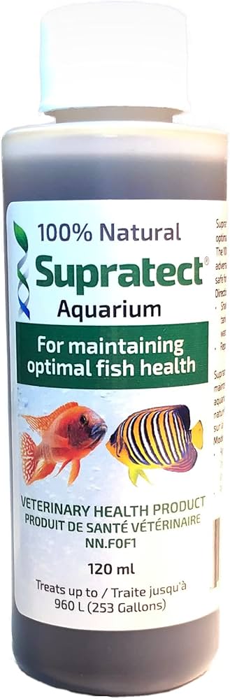 Front view of Supratect™ 120ml for aquarium fish health.