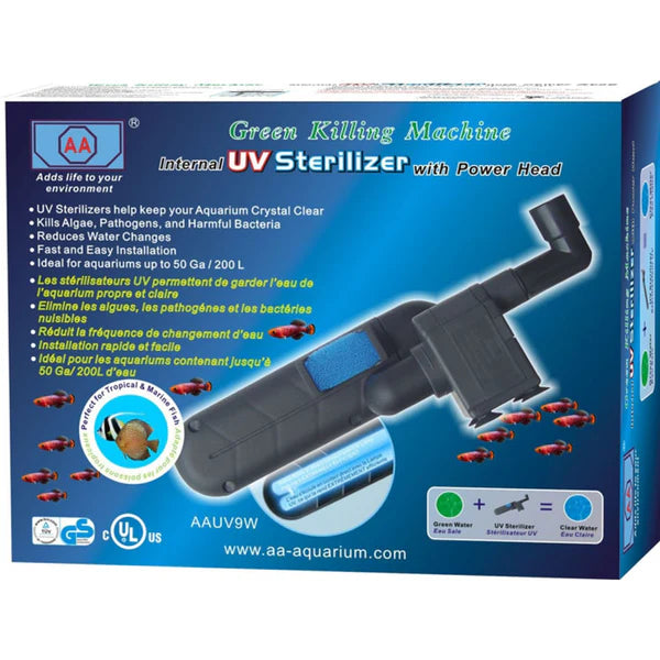 Green Killing Machine 9W stérilisateur UV interne aquarium 50 gallons eau douce salée Aqua-Fit boite