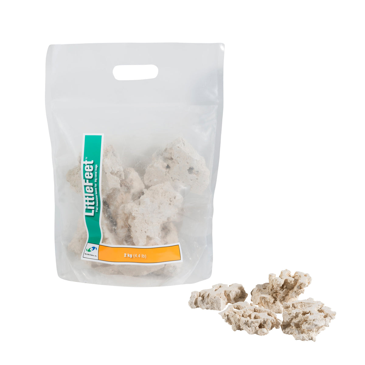 Sac de 2 kg de bases de boutures LittleFeet de Two Little Fishies, avec quelques bases sorties du sac