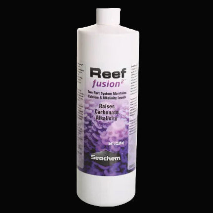 Seachem Reef Fusion 2 1 L, alcalinité 4400 meq/L. Système 2-part le plus concentré, ratio 1:1 avec Fusion 1. Aquarium récifal. Livraison Canada.