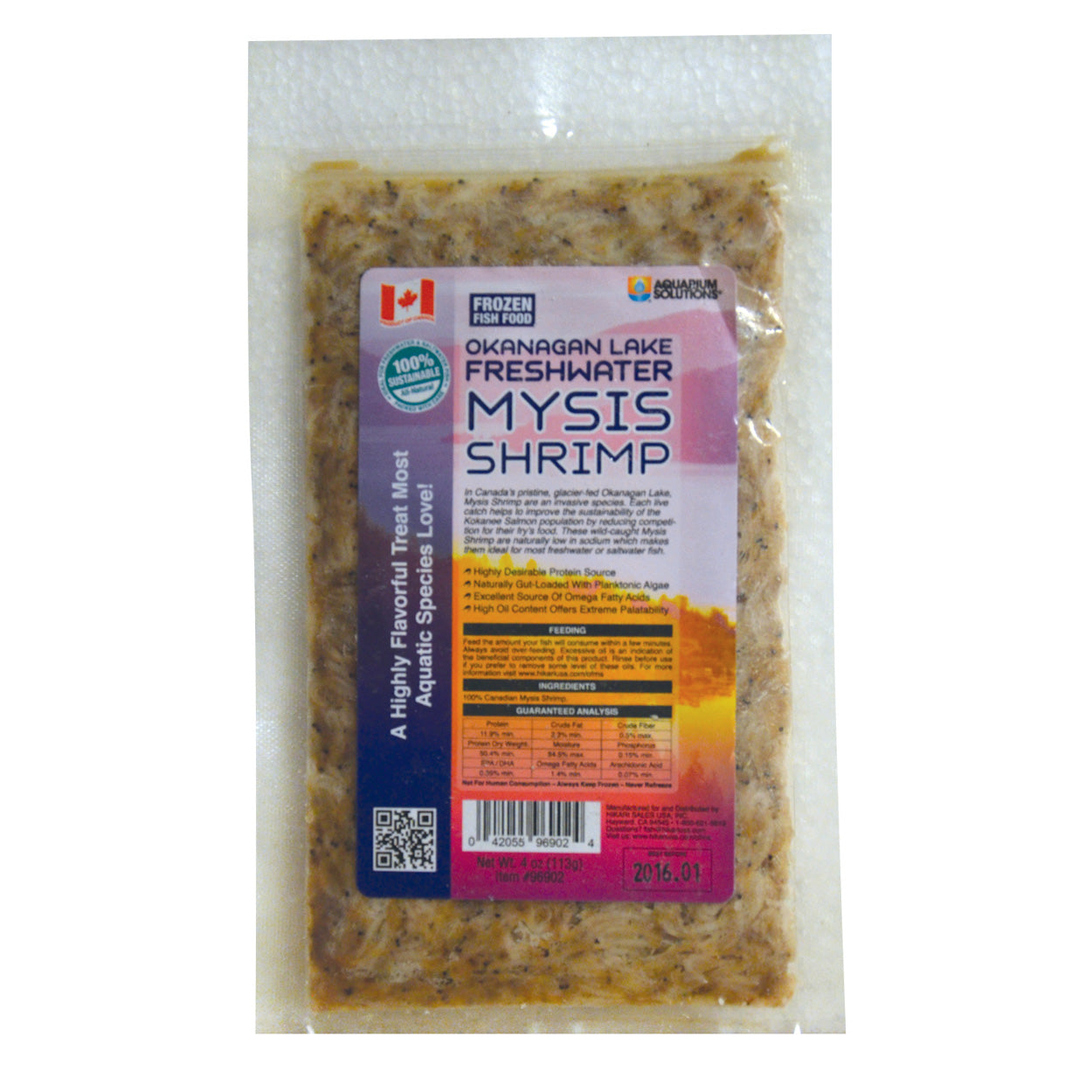 Frozen Okanagan Lake Freshwater Mysis Shrimp - Flatpack - 4 oz