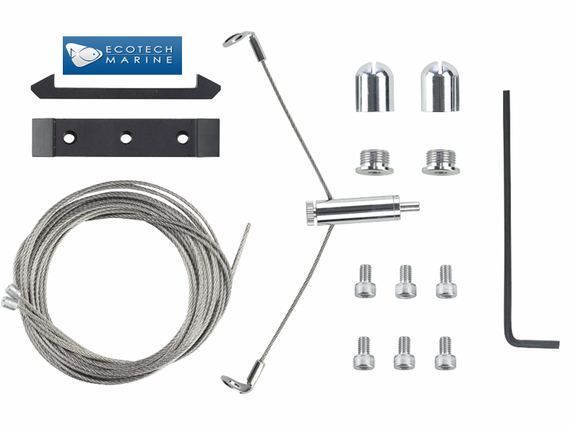 EcoTech Marine RMS Hanging Kit XR717 gros plan supports de fixation plafond et câbles acier
